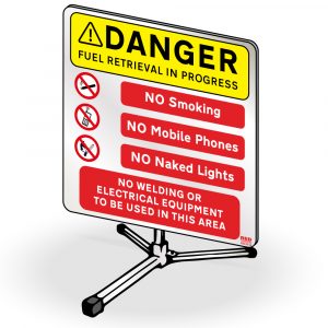Fuel Drain Roll Up Sign “Danger Fuel Retrieval”