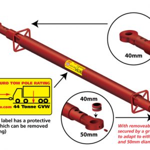 44 Tonne Tow Pole 40 to 50mm Eyes inc 40mm Reducer + Handles