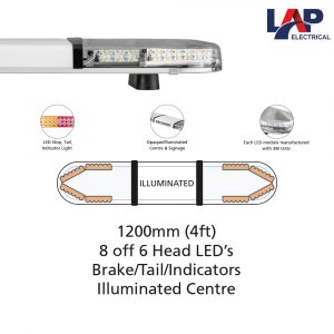 LAP Hurricane Titan LED Lightbar 1200mm All Amber LED’s & illuminated centre