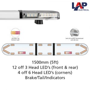 LAP Hurricane Titan LED Lightbar 1500mm 6 & 3 Head Modules With BTI