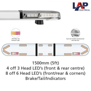 LAP Hurricane Titan LED Lightbar 1500mm 6 & 3 Head Modules With BTI