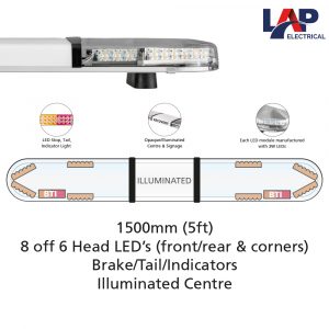 LAP Hurricane Titan LED Lightbar 1500mm 6 Head Modules, Illuminated Centre & BTI