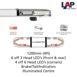 LAP Hurricane Titan LED Lightbar 1200mm, Illuminated Centre & BTI