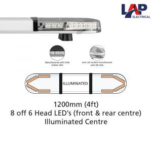 LAP Hurricane Titan LED Lightbar 1200mm All Amber LED’s & illuminated centre