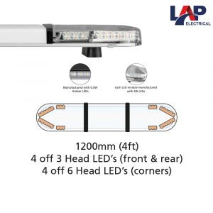 LAP Hurricane Titan LED Lightbar 1200mm, 4 x 6 Head Corners, 4 x 3 Head