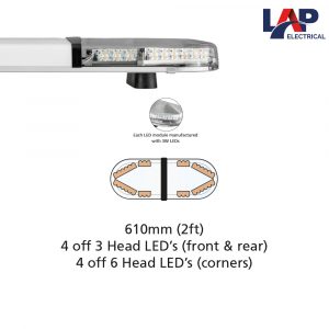 LAP Hurricane Titan LED Lightbar 610mm, Clear Lens, 4 x 3 Head, 4 x 6 Head