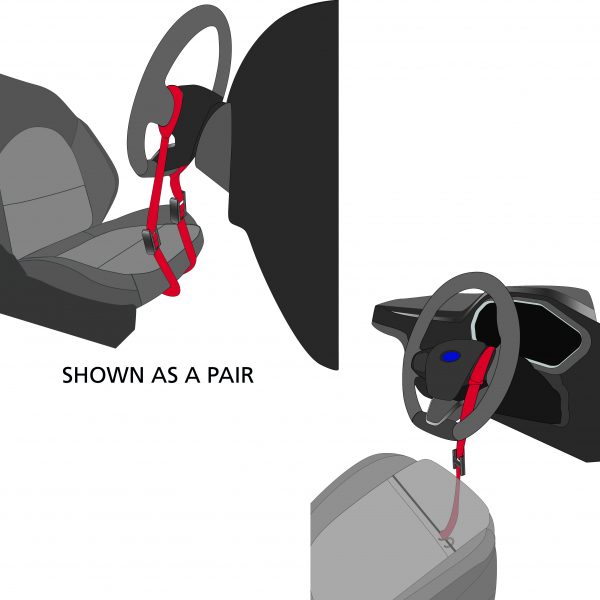 Steering wheel strap 25mm webbing, small hook to loop - RED - RECOVERY ...