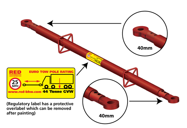 44 Tonne Tow Pole 40 to 40mm Eyes + Handles
