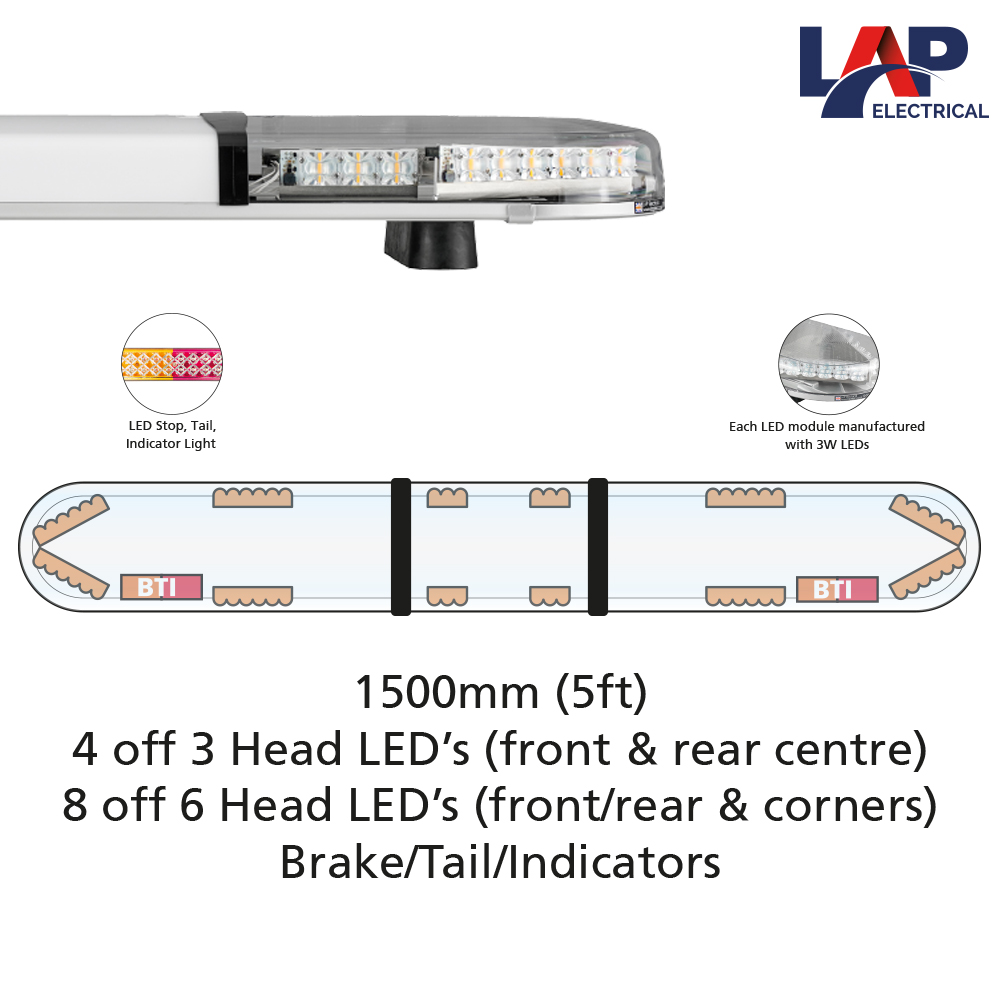 LAP Hurricane Titan LED Lightbar 1500mm 6 & 3 Head Modules With BTI