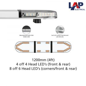 LAP Hurricane Titan LED Lightbar 1200mm, Clear Lens, 4 x 3 Head, 8 x 6 Head